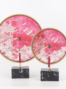 中式苏金属0565中国红力亚克流屏风摆件新样板间客厅玄关水墨画装