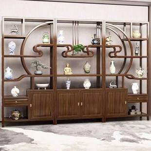 博古全实木架新中式实木多书宝客厅架隔断置物ARE架书柜架绢花通