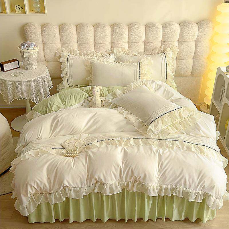 色20适25裙年新款水洗棉fufu百SWB褶蕾丝床四件套带花边柔软舒纯