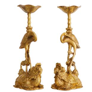 杨铜记铜龟龟鹤烛台鹤烛仙鹤摆件供台台龟鹤烛台