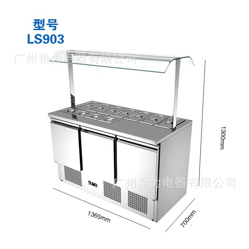 商用不锈钢挖孔风冷工作台沙拉台蔬菜水果冷藏展示柜份数盘调料台