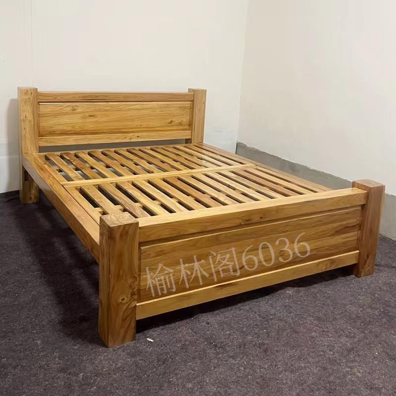 IL米JEN中式老榆木双人床家用榻榻全榫卯结实木构主卧客床竖条床