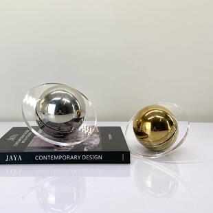 简约现代银色金色水晶装饰球摆件创意纸镇书房样板房桌面摆设