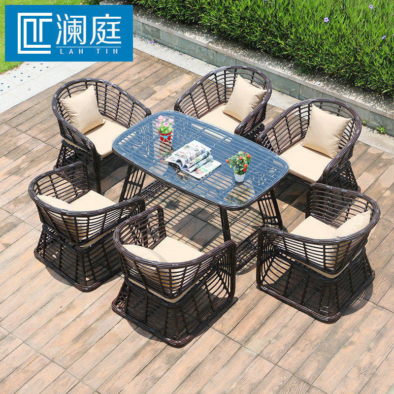 户外藤编桌椅粗藤庭院休闲阳台椅地中海风格家具轻奢家具组合套装