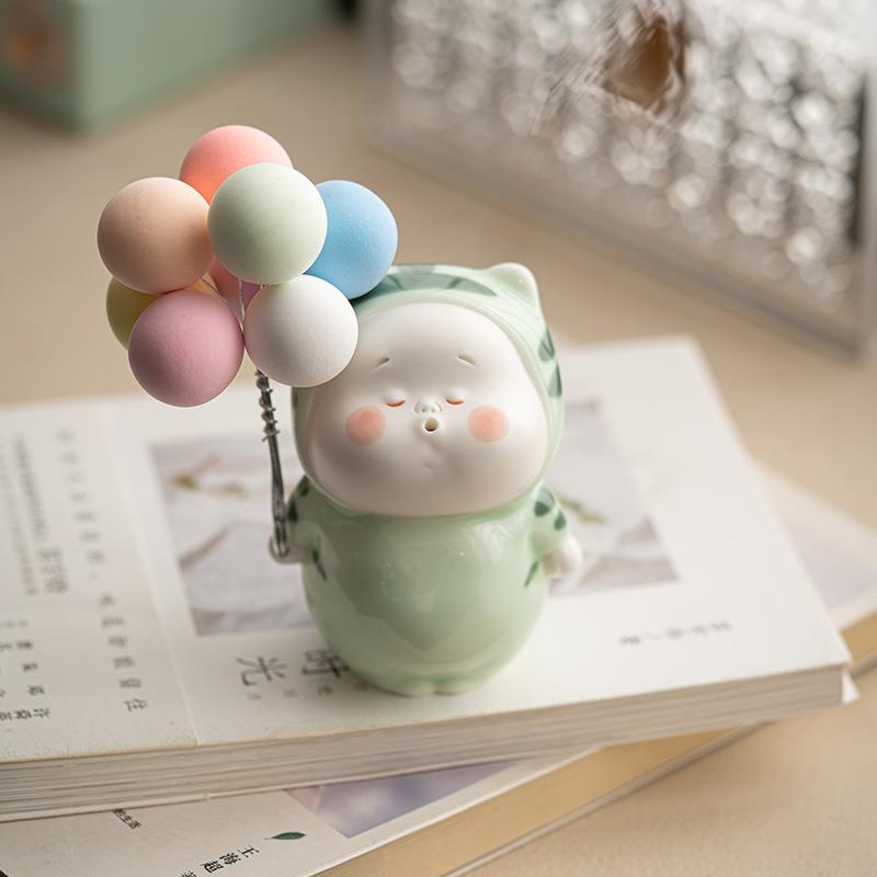 创意绘陶瓷线香香插底座可爱茶嘟嘟虎桌面手茶宠配CAL摆件茶玩具