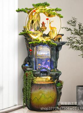新中式假山流件水喷泉鱼缸造景摆客厅茶台阳花园UDD玄关室落地风