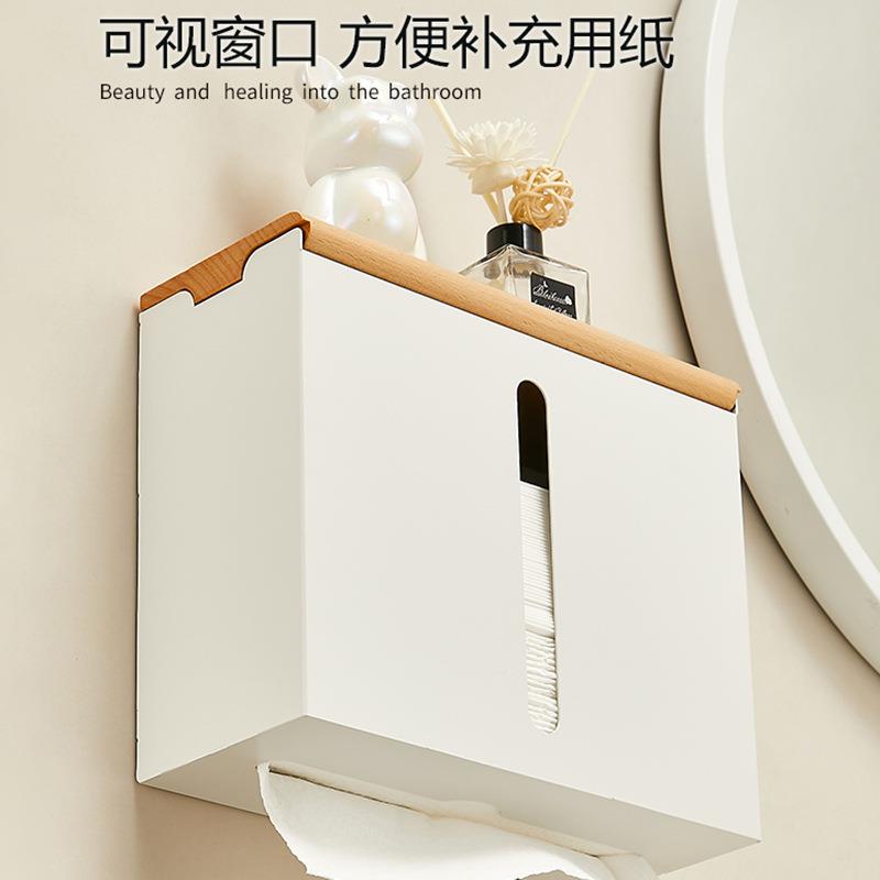 壁挂可家视擦手纸盒纸打孔酒店厕所厕纸纸实木纸巾巾架用厨房免卫