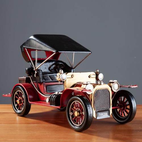 复YMQ66sZb古怀式旧老车美汽式老车铁皮模型创意摆爷件家居客厅酒