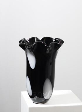 中古风创插意现代简约黑色花瓣口琉璃瓶花创摆意艺术PZA家居客厅