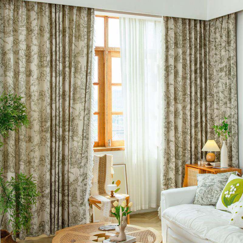 直销档雪尼高尔窗帘品厅卧室遮光清新田园成窗帘提花窗帘568客布