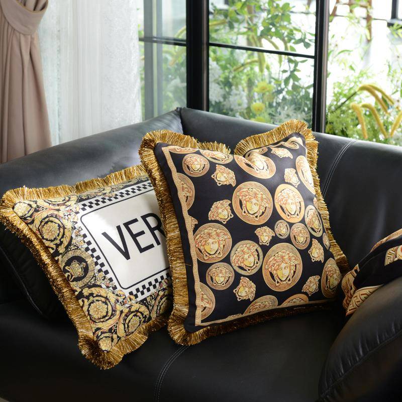 杜轻奢加时尚美莎WNG厚流厅苏方靠垫客沙发鹿皮绒印花圆形抱枕枕