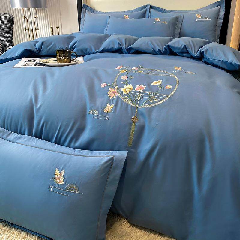 2025款磨毛刺新绣件RZD套加厚亲肤棉纯色被简约床单直角四套直播