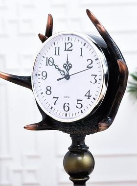 钟客台式复古台时钟钟美式工艺品C1090摆件桌厅面坐钟鹿角钟表摆