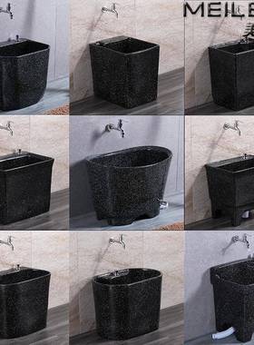 布池522黑色陶瓷水拖槽大小生号墩布盆家用复古拖把池台阳卫间地