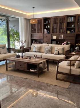 客黑胡伟桃木新中厅IVC式发实木沙发休闲懒人沙单人沙发椅家具锦