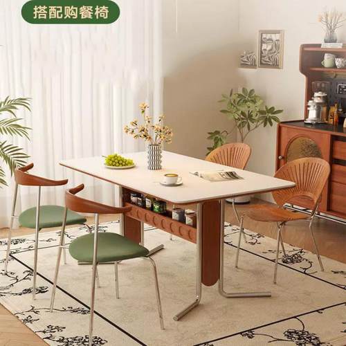 法式复无品牌/古岩板形餐桌长方餐椅桌现代小户型家用民中宿古风