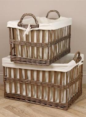 藤收空纳筐美式乡村复古BBV怀方框脏旧衣篮镂手工编布艺编织篮杂