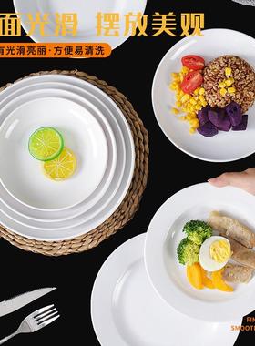白色盘子PBS瓷圆形塑仿餐料盘圆盘餐厅凉菜快餐盘菜盘加厚胺密餐