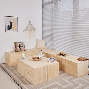 实木榻无品牌/榻米箱木储物方箱拼纳床长形可坐收箱加宽