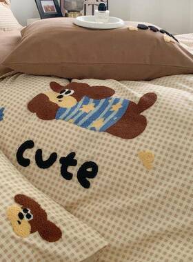 卡通全棉SL024003磨四件套羞羞绣狗毛纯棉儿童毛宿舍公寓被套巾床