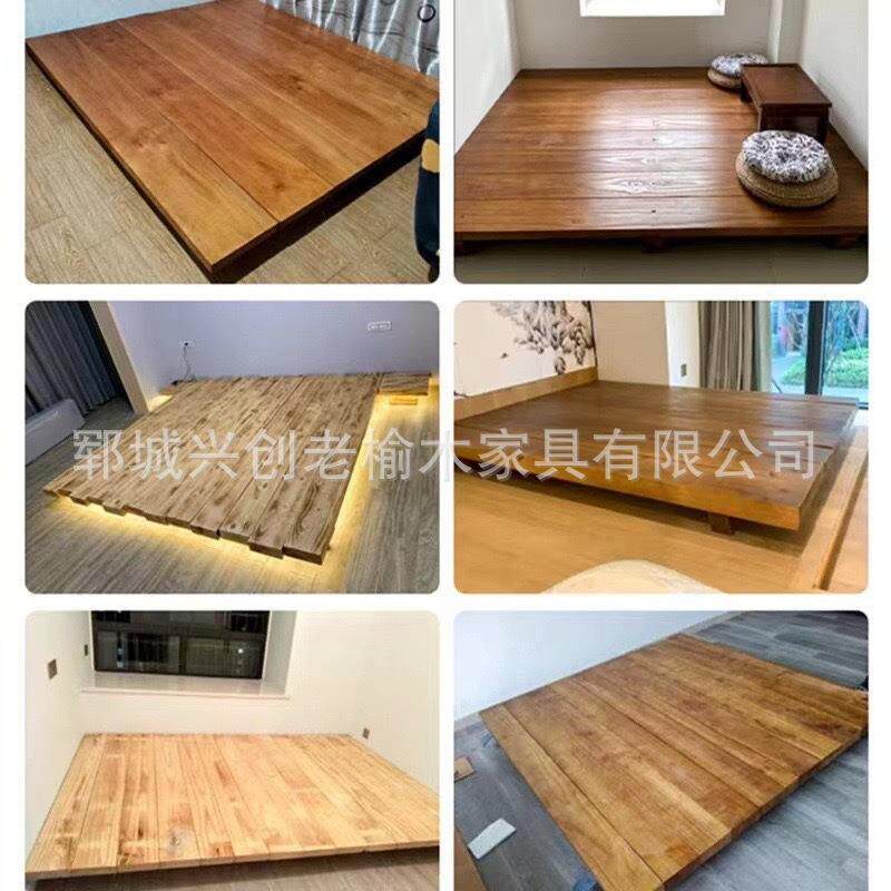 宿实木床简约现代矮式双人榻榻米无品牌/床板民原木木地台床楼阁