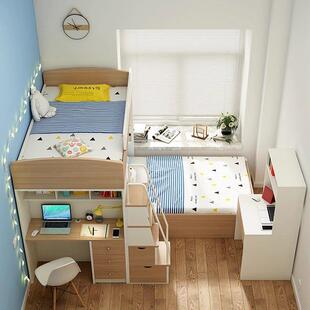 童交错式上下床人高低儿床多床功无品牌/能小户型上床下桌成带书