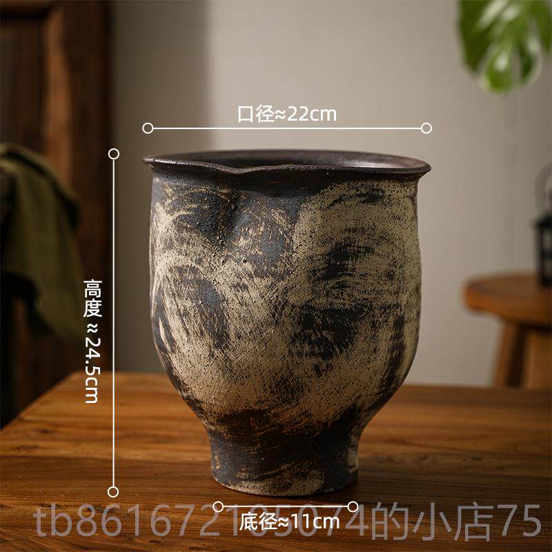 高档景镇复古陶德瓷花诧寂风瓶做手旧花盆大口径工捏花器民宿台面