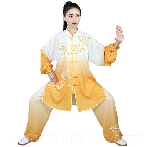 高档宏极新夏款高端太极拳女男春比功赛表演练武术服渐变印染祥云