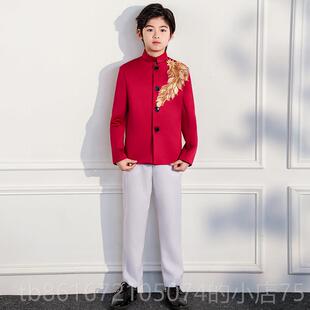 高档合唱童团演出服红色男童山装朗诵中学生女童歌唱儿祖国表演服