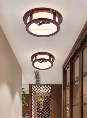 形新中式走廊过道吸顶灯山入户门厅灯台具简约实中木圆玄关98269