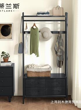 纯实木挂复VRF古古黑色卧室家用储物美式次净衣架衣床头中柜衣帽