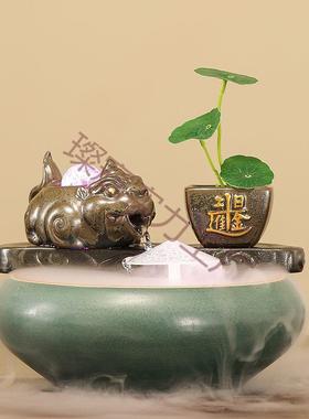 招璨寇实力财摆件日进水金貔貅斗水球流水风摆件循环办公室桌面招