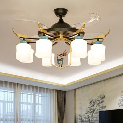 新中式圆形厅风扇灯吊扇餐客厅灯中国风古典室房家用餐厅卧吊894