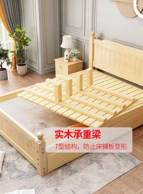 实木床1.5米现简2约欧式双人床卧大床1CXL.8m经济型代家用1.单主