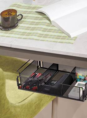 线工式艺家篮居黑色文具置LJ00170物收纳篮组装款桌铁下抽屉收纳