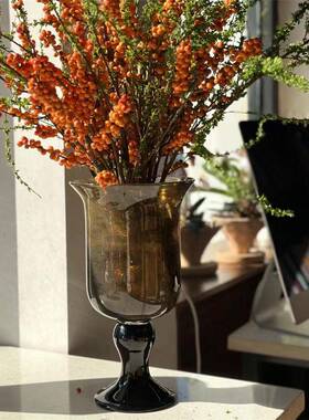 碧璃轩新品BXG22-BK高脚法式风软灯古烛台两用玻花瓶复风装家居花