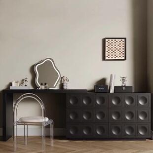 全实木整装梳妆台斗柜一体家用北欧极简卧室奶油网红高级黑化妆桌