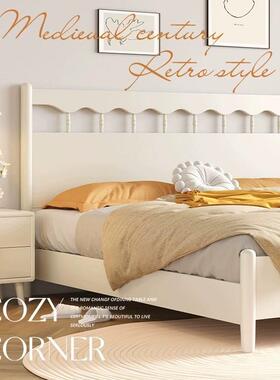 北欧白色全实木床现代简约奶油风格1.8米双人床1.5主卧公主法式床