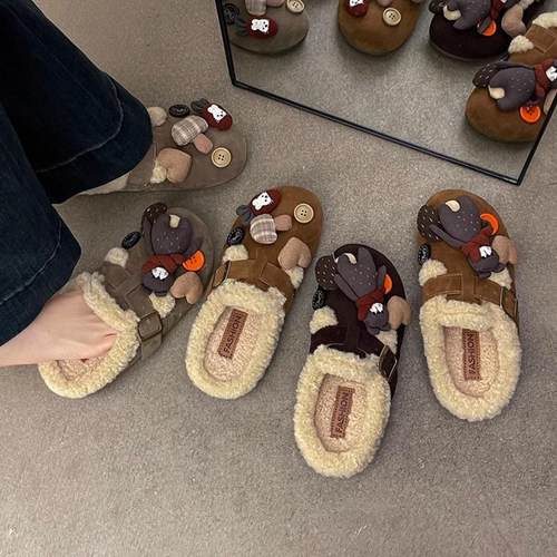 可爱勃肯鞋雪地靴厚底加绒毛毛鞋