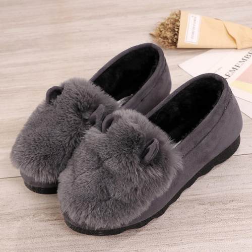 兔耳朵毛毛鞋女加绒保暖豆豆鞋