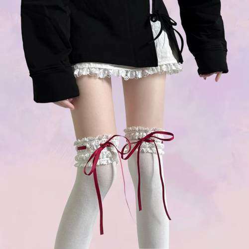 宽花边丝带温柔乡芭蕾袜子女春结