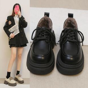 棉鞋 秋冬季 乐福鞋 加绒保暖法式 英伦风小皮鞋 厚底单鞋 女新款