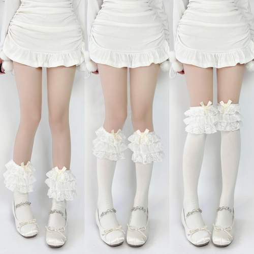 洛丽塔袜子白色蕾丝花边小腿袜