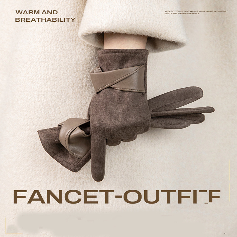 手套女麂皮绒防寒保暖加绒加厚男