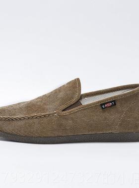 高档老北棉布鞋休闲条绒布鞋爸京爸鞋豆豆懒人开车鞋黑色男酒店工