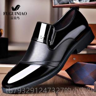 真皮贵软底一脚蹬中爸年爸亮面黑色大码 商务正装 皮鸟鞋 高档富男士