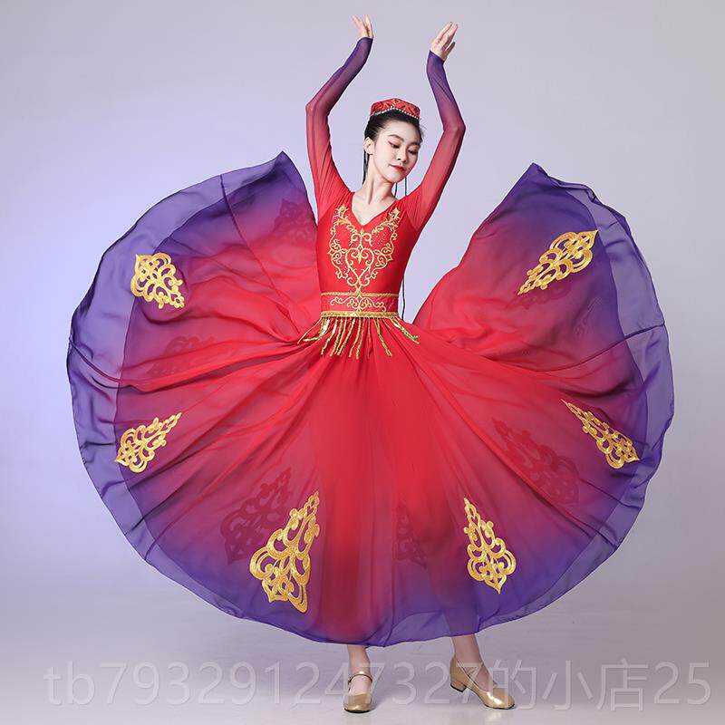 高档新新舞疆蹈维吾族演出服场舞大摆裙练习裙艺考民族服款装女广
