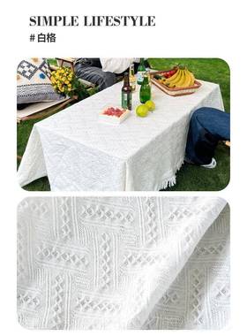 高档户sin风高级感外桌布白色餐桌布长方形茶盖几台布露营野炊多