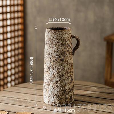 高档景德镇覆古陶瓷花瓶单耳诧寂风厅干花客器摆花插件 干燥花鲜