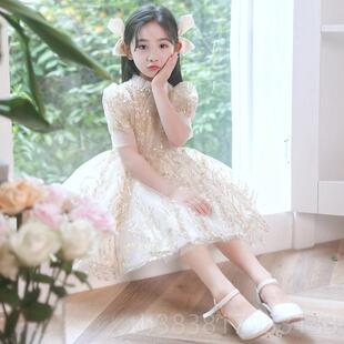 高档女生定女孩礼服公主春季蓬蓬纱裙气花孩婚礼小女孩钢琴质演奏